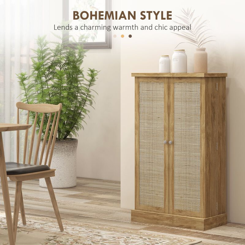 41" Natural Rattan Kitchen Pantry: 12 Door Shelves, 5-Tier, Adjustable
