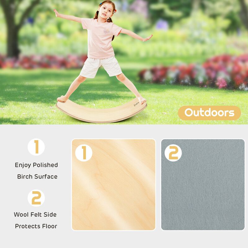 Wooden Wobble Balance Board Kids 35 Inch Rocker Yoga Curvy Board Toy with Felt Layer