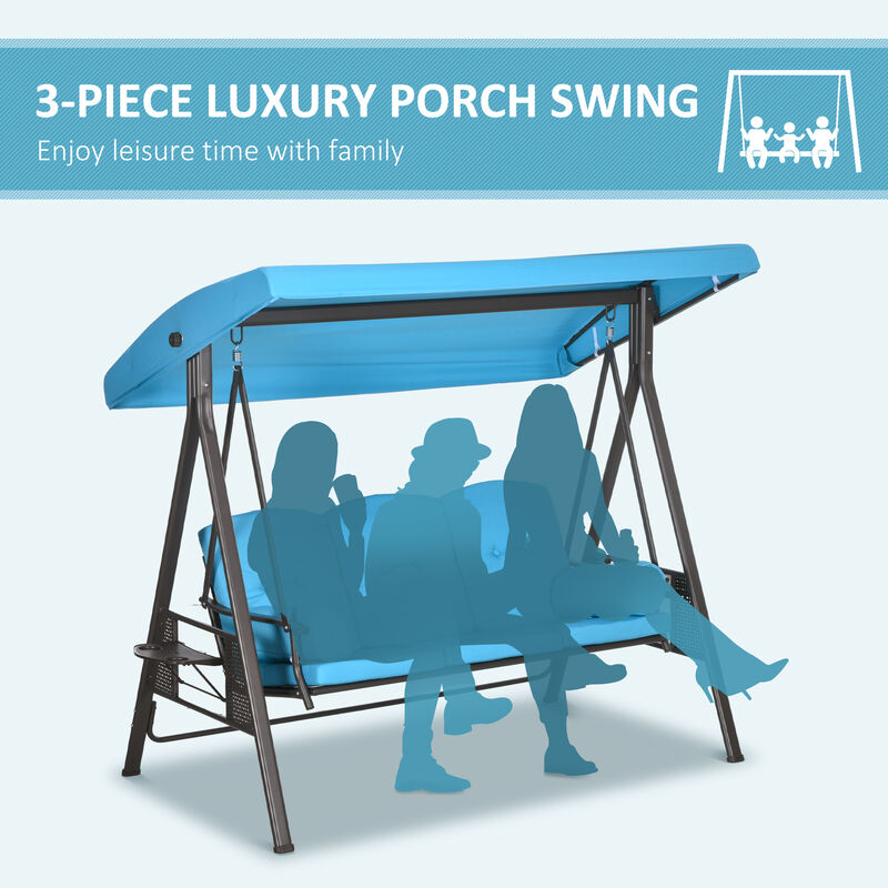 3-Person Outdoor Canopy Patio Cushioned Bench Patio Glider Swing Seat, Blue