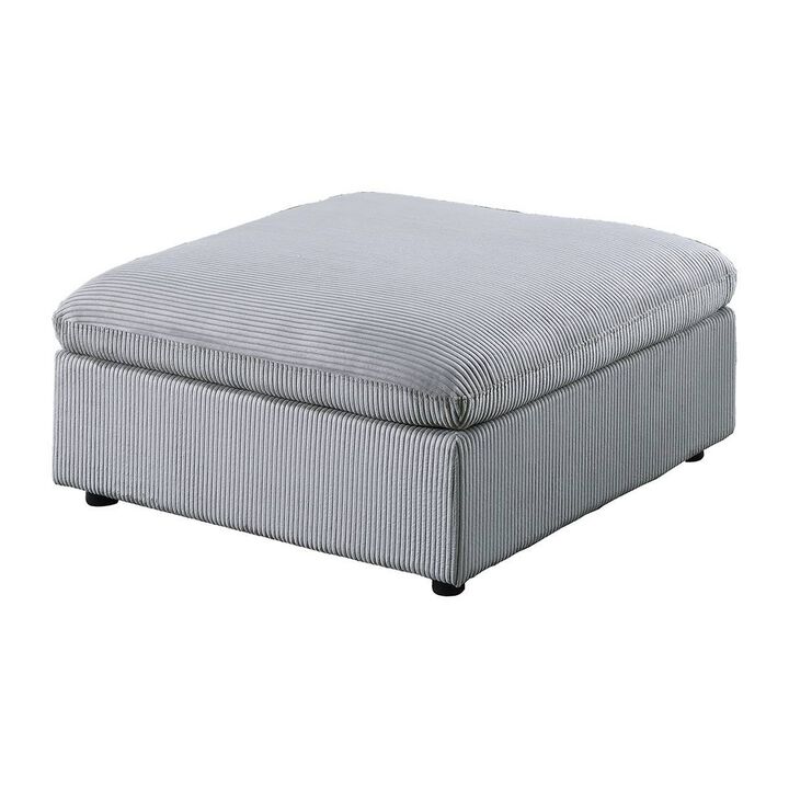 Joana Cocktail Ottoman, Light Gray Corduroy, Modular Square 39 Inch - Benzara