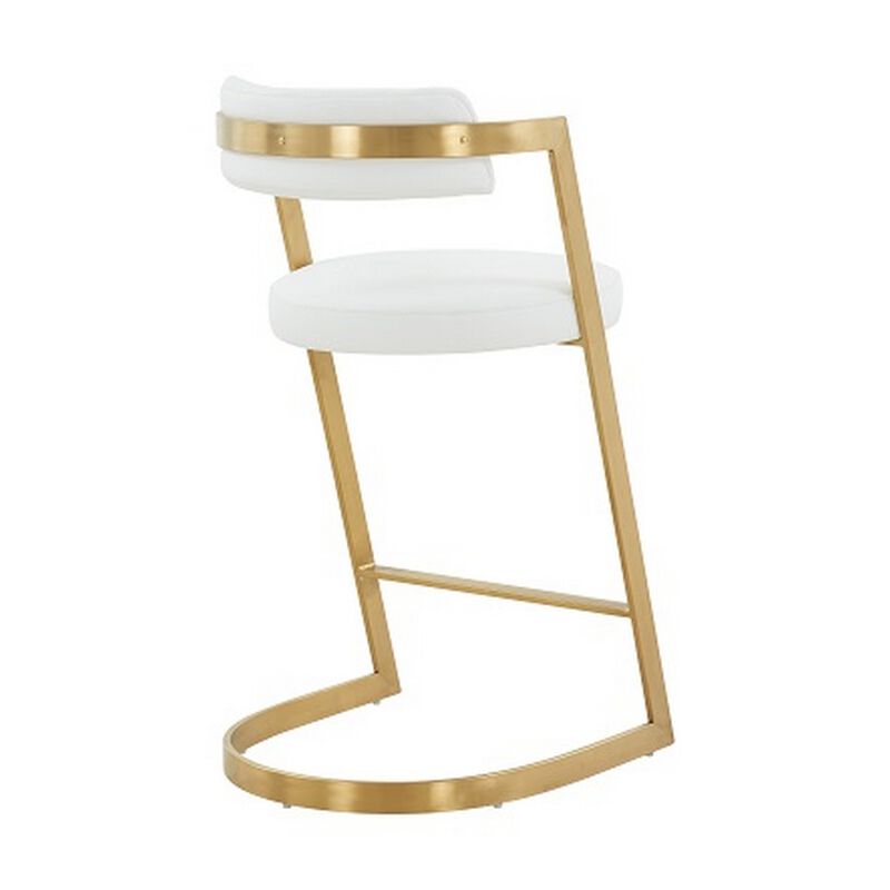 26 Inch Counter Stool, Gold Cantilever Base, White Vegan Leather-Benzara