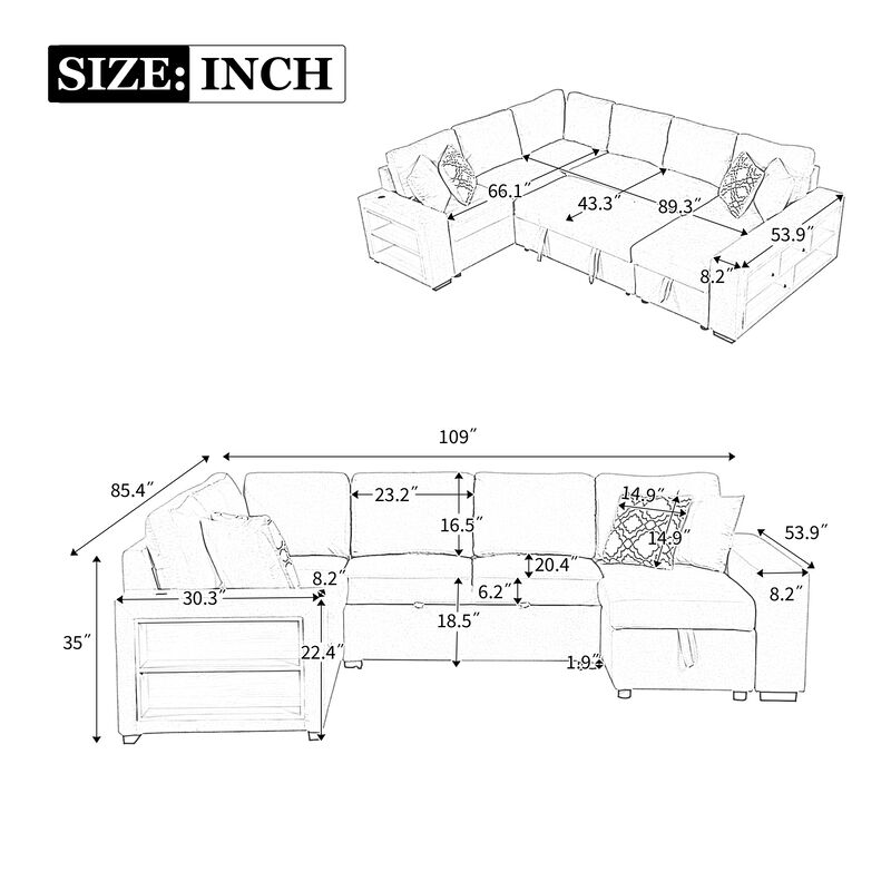 Merax U-shaped Sectional Sofa Pull-out Sofa Bed