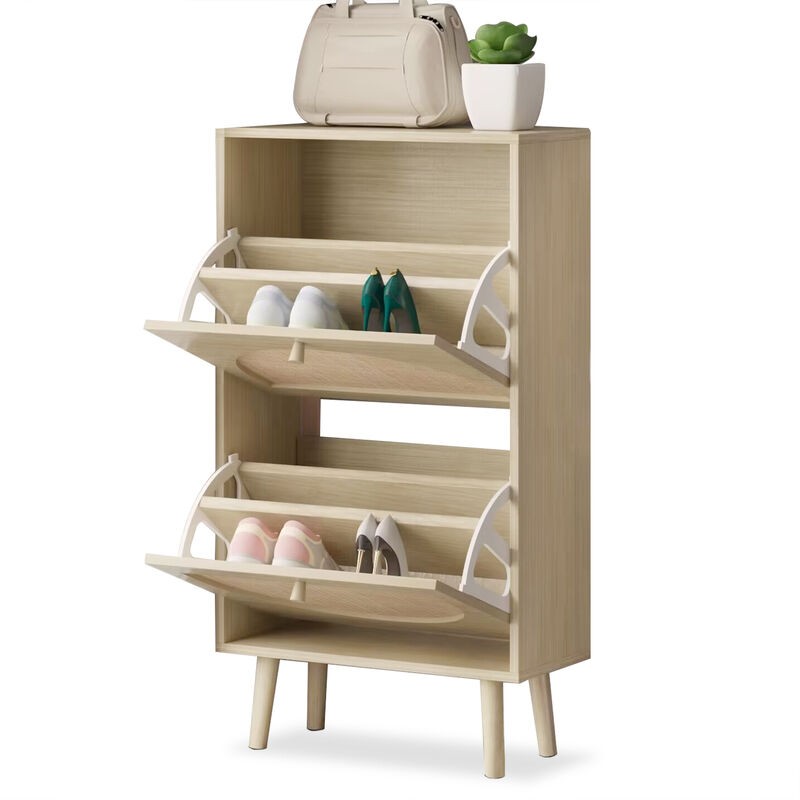 Shoe Storage Cabinet with 2 Rattan Drawers, Space-Saving Shoe Rack