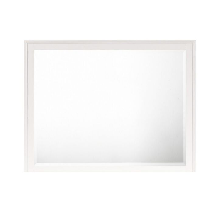 Zavi 32 x 40 Dresser Mirror, Rectangular Shape, Tempered Glass, White - Benzara