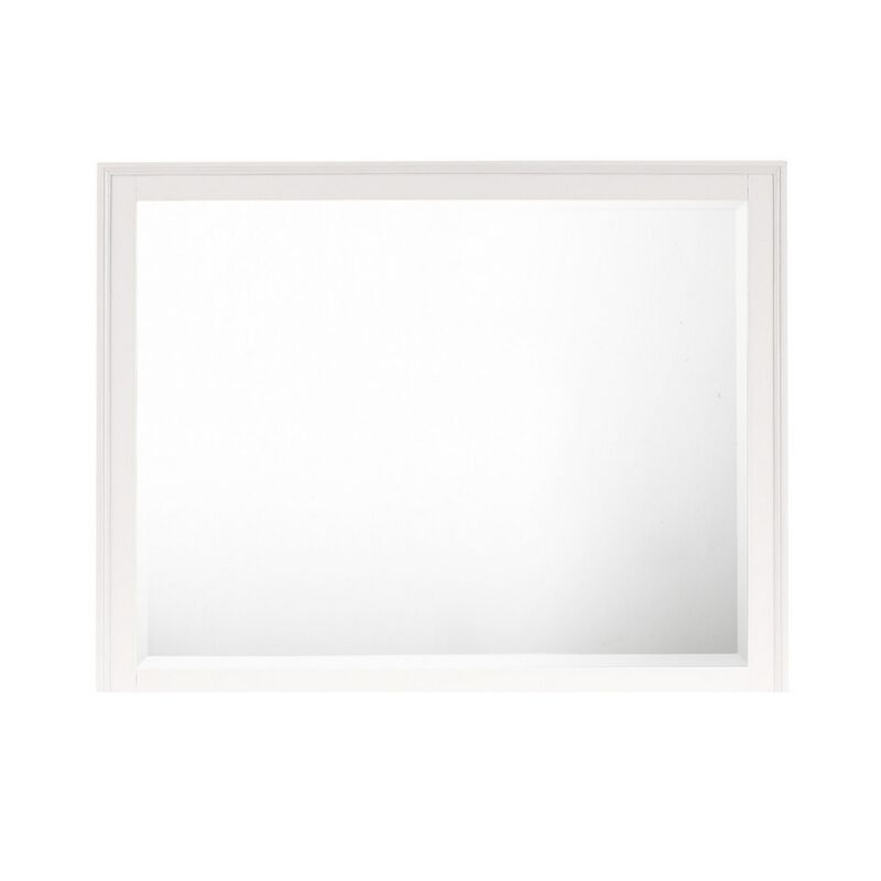 Zavi 32 x 40 Dresser Mirror, Rectangular Shape, Tempered Glass, White - Benzara