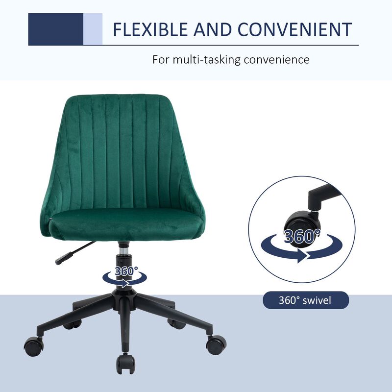 Green Workstation Seat: Velvet Swivel Mid-Back Chair for Home Office