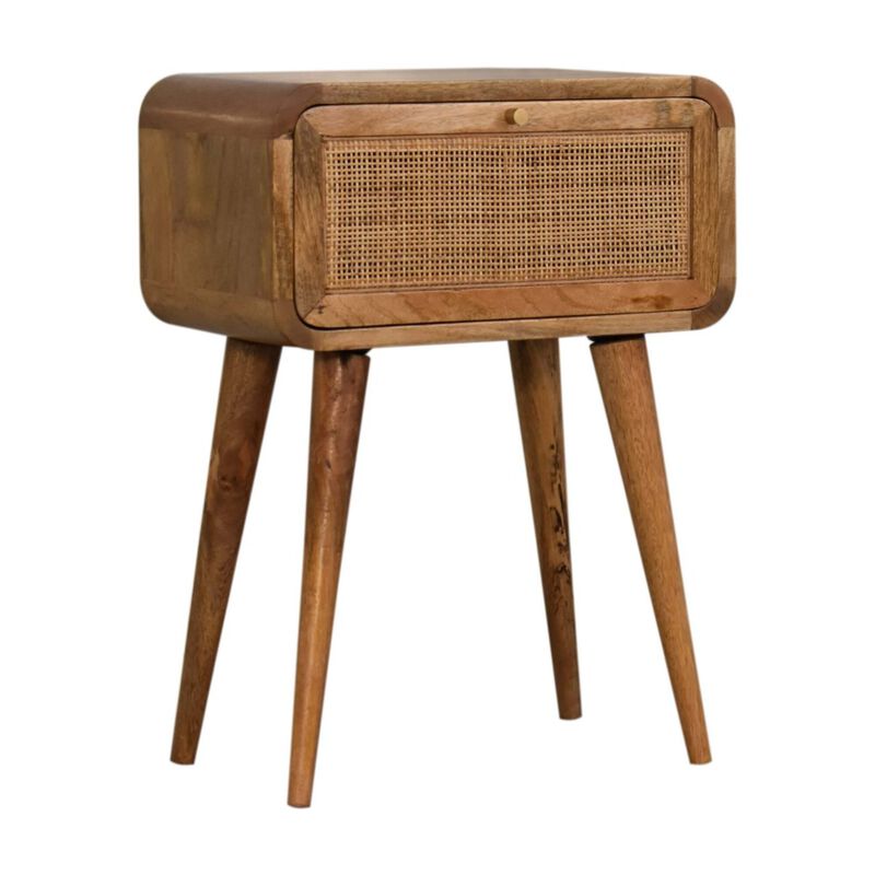 Mini Woven 1 Drawer Oak-ish Solid Wood Nightstand