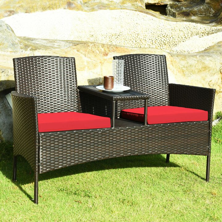 Modern Patio Conversation Set with Built-in Coffee Table and Cushions