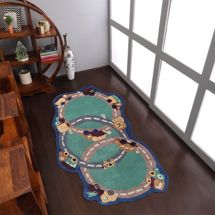 RUGSOTIC CARPETS HAND TUFTED WOOL ECO-FRIENDLY AREA RUGS  - 2'3''x4'6'', Novelty Shape, Green, Kids Design, High Pile Thick Handmade Anti Skid Area Rugs for Living Room, Bed Room (K03015)