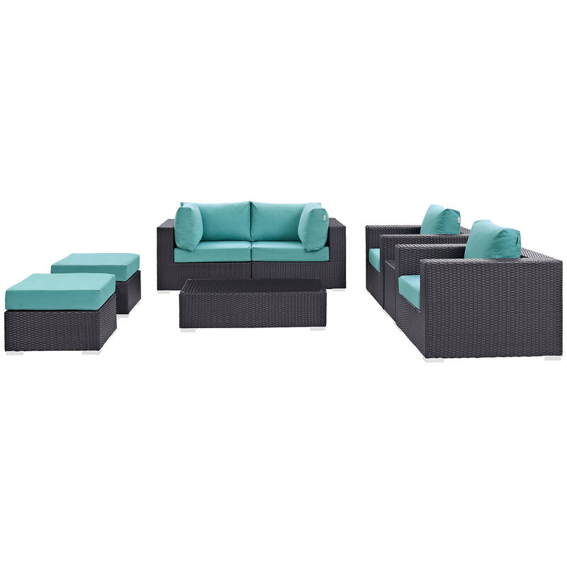 Convene 8 Piece Outdoor Patio Sectional Set - Espresso Turquoise