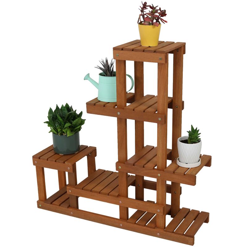 Sunnydaze Meranti Wood Multi-Shelf Plant Stand with Teak Oil Finish - 36 in