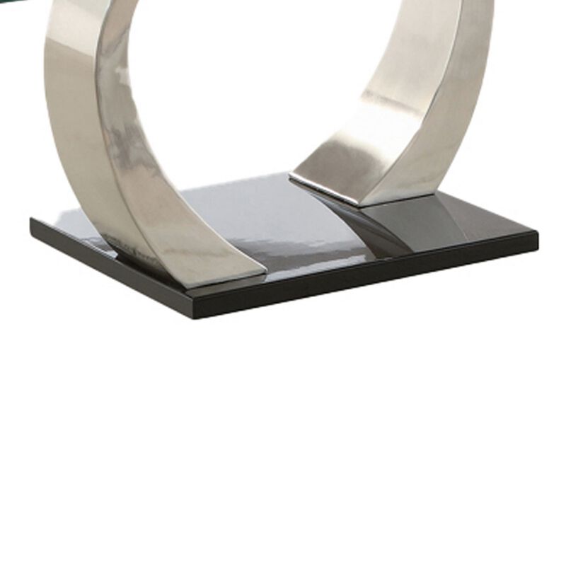 Floating Glass Top Coffee Table with Metal Support, Clear and Silver-Benzara
