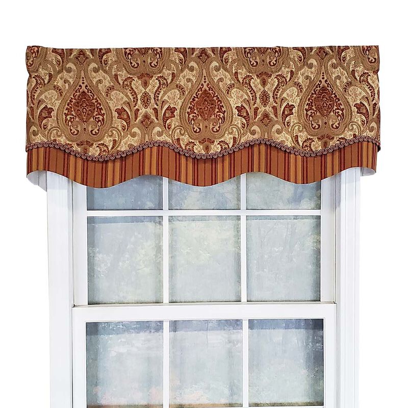 RLF Home Chenille Fabric with Damask Motive Paisley Dream Glory Valance 3" Rod Pocket 50" x 16" Gold/Bronze