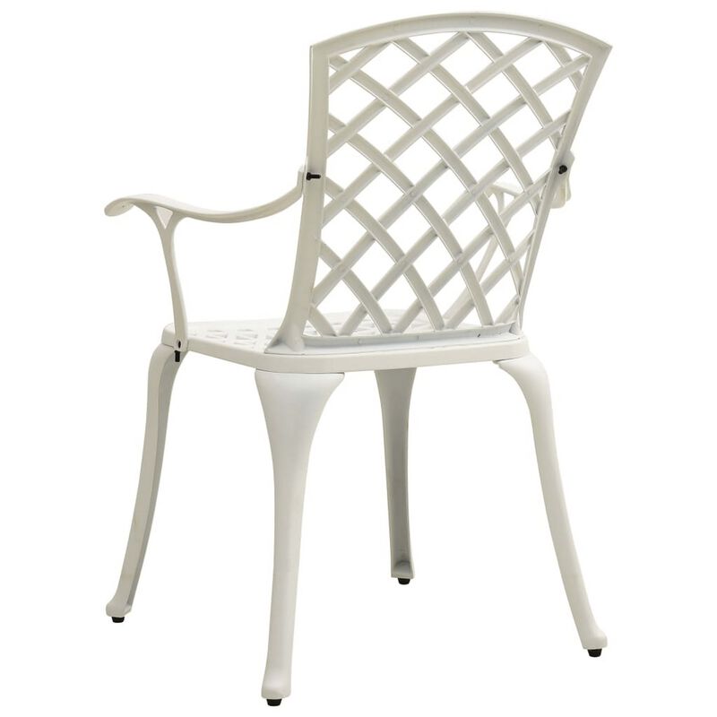 5 Piece Patio Bistro Table Set, 4 Chairs, Square, White Cast Aluminium - Benzara