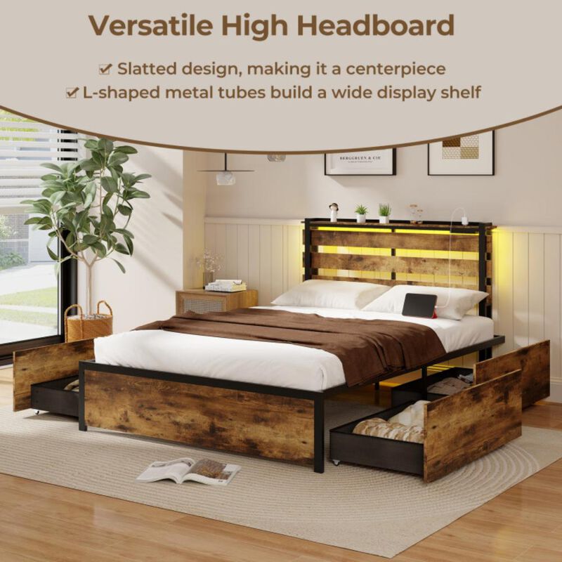 Hivvago Bed Frame with Drawers LED Lights and USB Ports