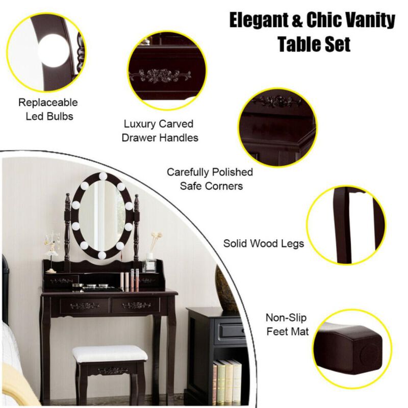 Hivvago Makeup Dressing Table with Touch Switch Lighted Mirror and Cushioned Stool