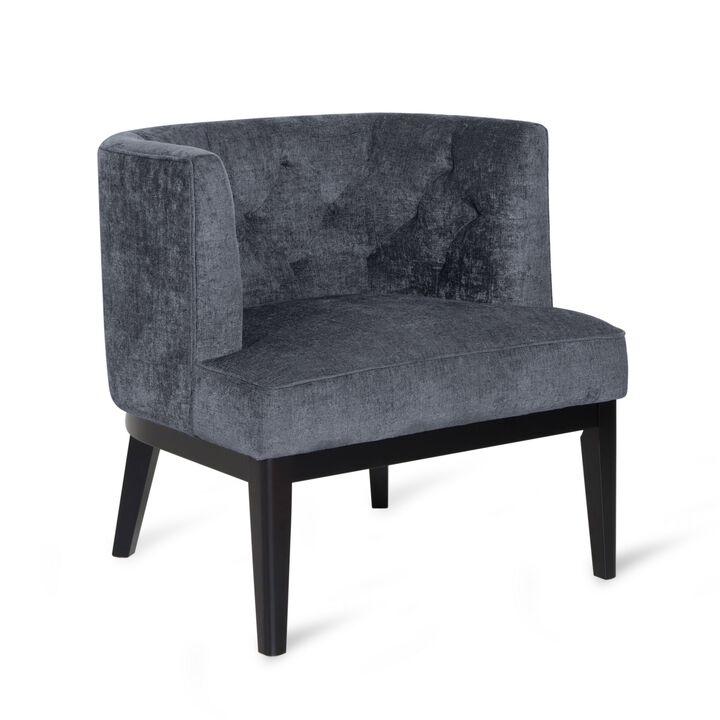 Addy Accent Chair, Black Rubberwood, Dark Gray Diamond Stitch Fabric - Benzara