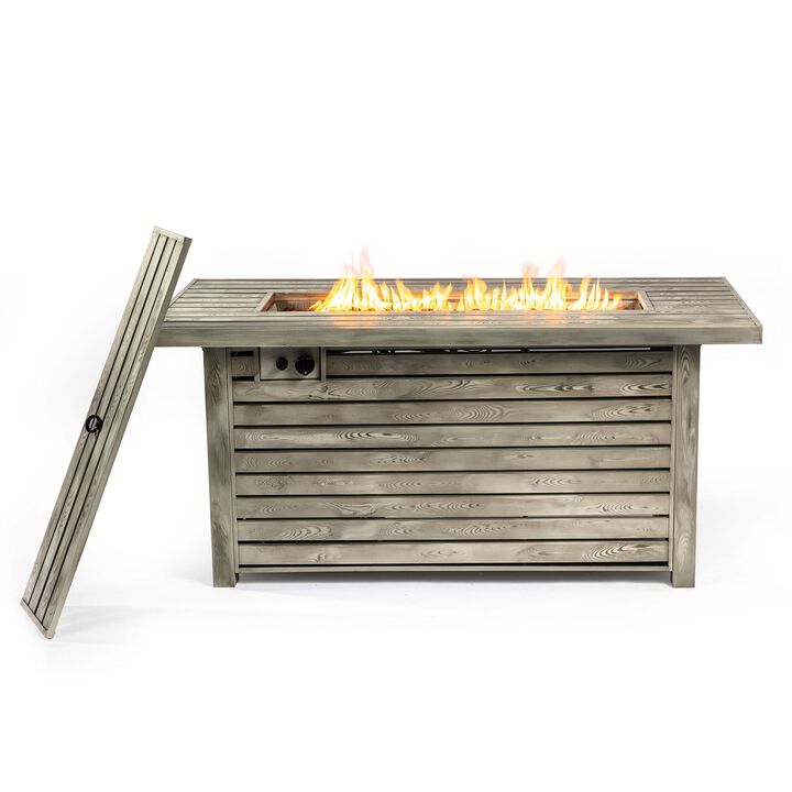 Mondawe 54 Inch Outdoor Wooden Surface Steel Fire Pit Table
