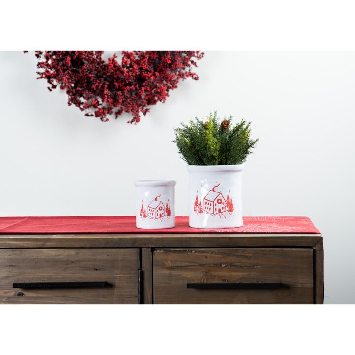 Snowy House Scene (Set of 4) – Winter Holiday Decor for Seasonal Home Decoration