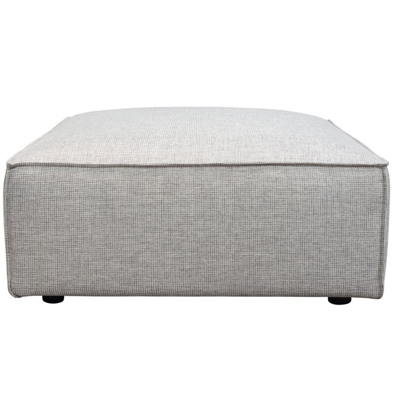 Daro 36 Inch Square Ottoman, Cushioned Top, Gray Barley Upholstery, Black - Benzara