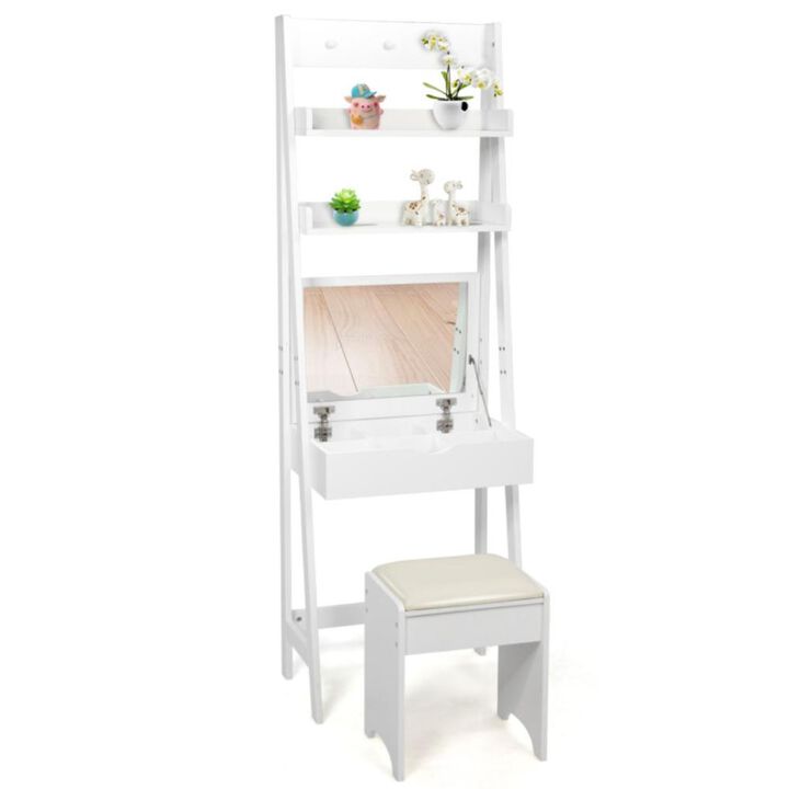 Hivvago 3-in-1 Modern Shelf Vanity Set with Flip Top Mirror and 6 Makeup Organizers