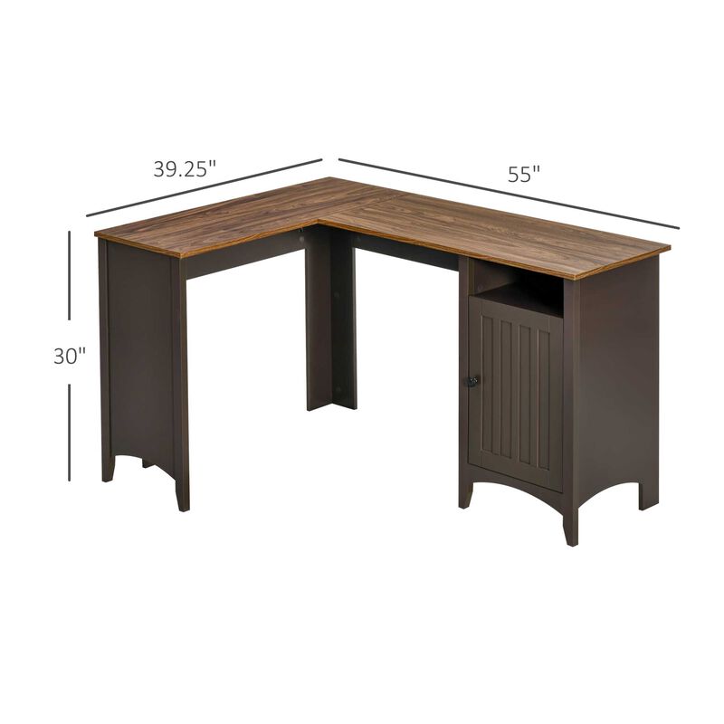 Coffee Walnut Workspace: L-Shaped Desk with Hutch and Storage
