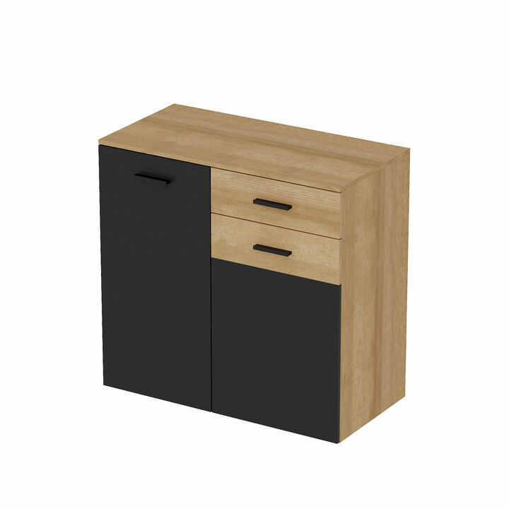 FUFU&GAGA Wardrobe with Storage Cabinet, Adjustable Shelves & Drawers, Modern Farmhouse Closet for Bedroom, Entryway, Home, (35.4" W x 34.1" H x 17.7" D), Rustic Oak & Black