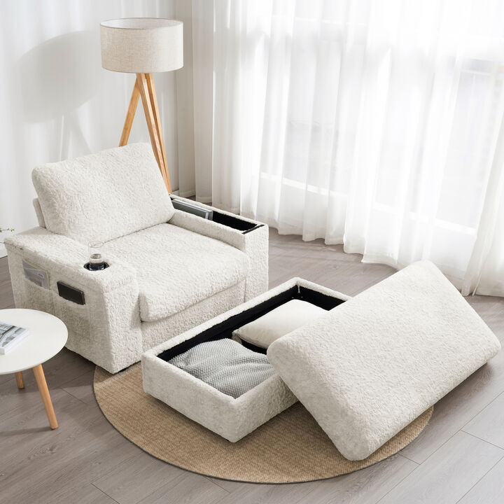 Merax Upholstered Sofa Chair with Storage Ottoman and Armrests