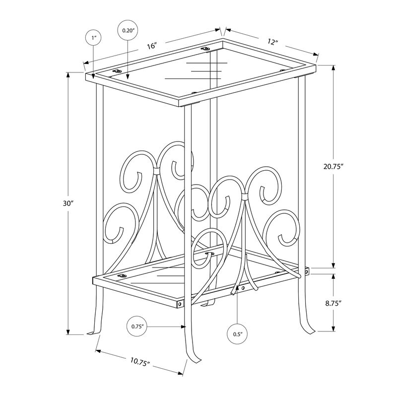 Monarch Specialties I 3158 Accent Table, Side, End, Nightstand, Lamp, Living Room, Bedroom, Metal, Tempered Glass, Grey, Transitional