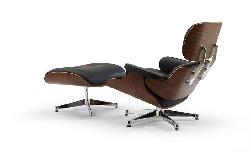 Pasargad Home Portfino Leather Lounge Chair with Ottoman (Black)