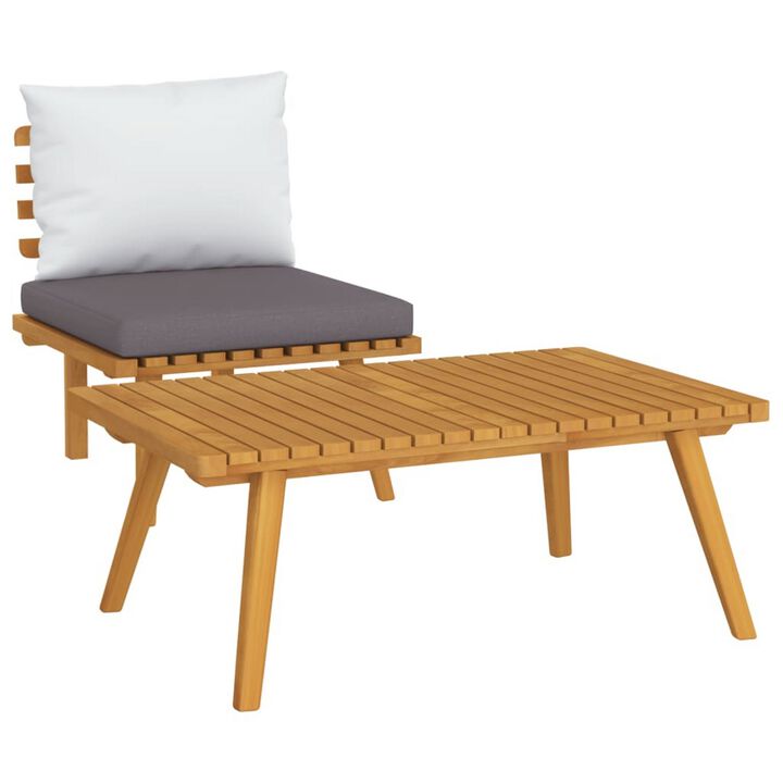 Roma 2pc Modular Outdoor and Table Set, Solid Wood, Gray, White - Benzara