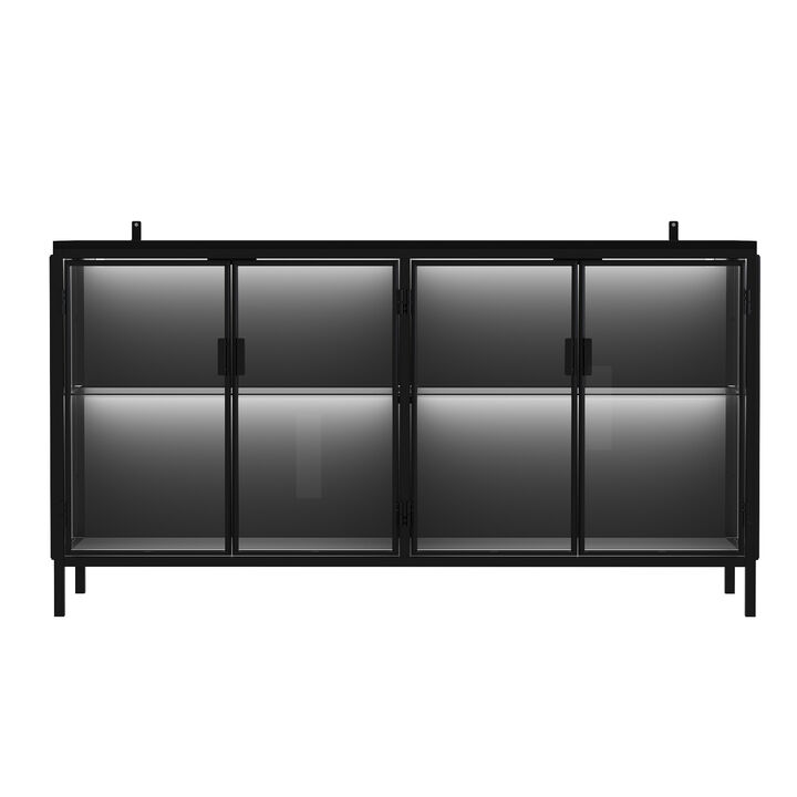 FUFU&GAGA Modern Black Sideboard, Sleek Wooden Buffet Cabinet with Ample Storage, Scratch-Resistant & Durable Design for Dining Room & Living Space,(55.1" W x 29.5" H x 15.7" D),Black