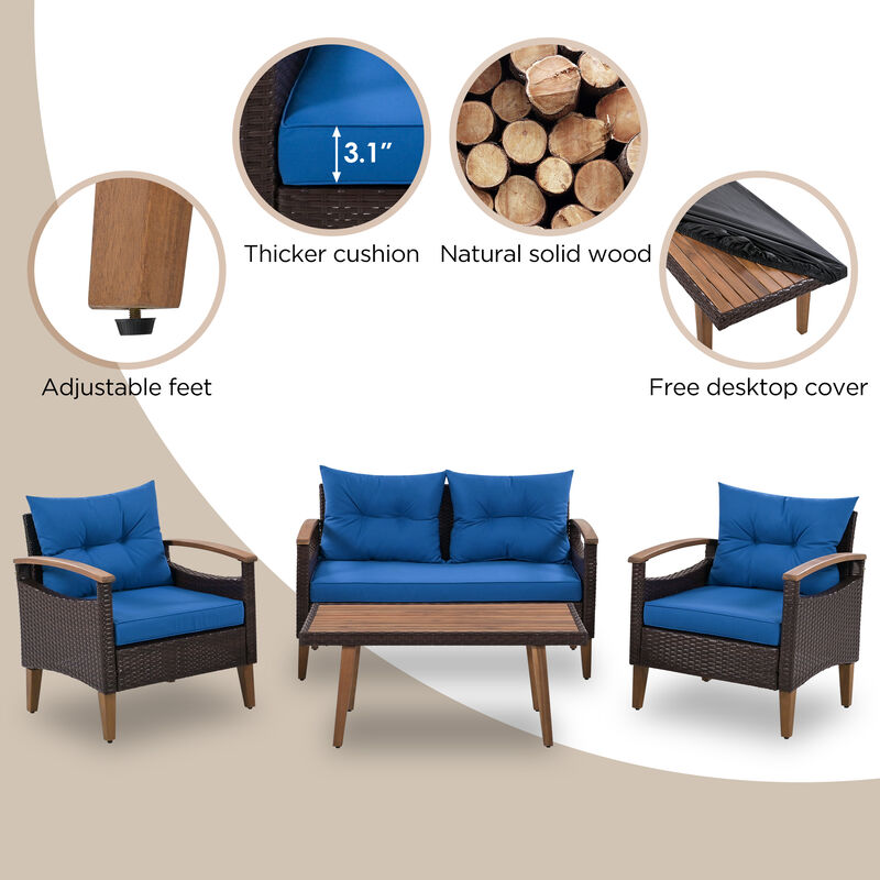 Merax 4-Piece Garden Furniture, Patio Seating Set, PE Rattan Outdoor Sofa Set