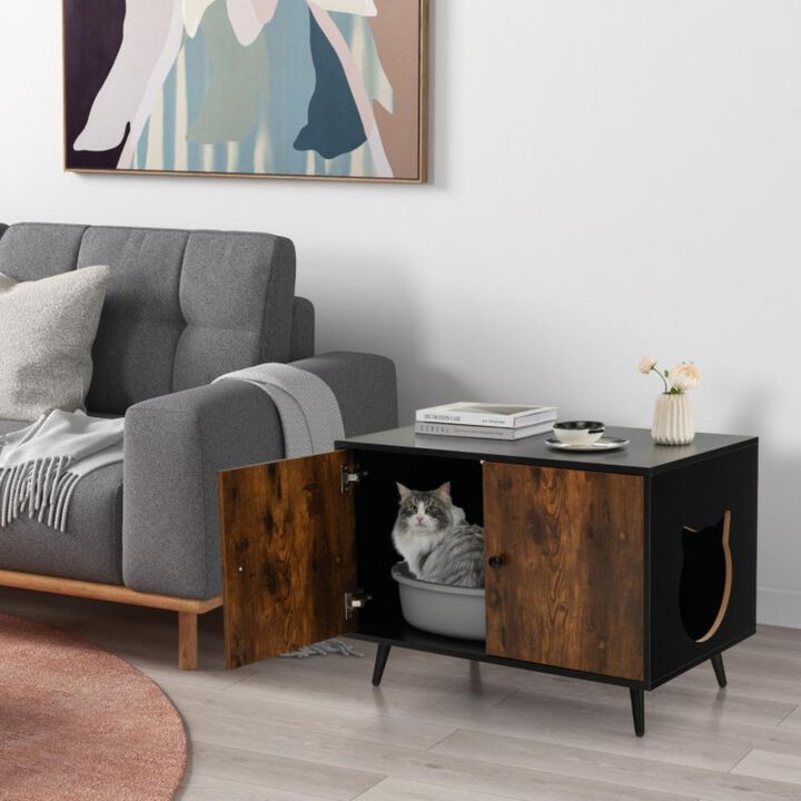 Hivvago Industrial Cat Litter Box Enclosure with Divider and Cat-Shaped Entries