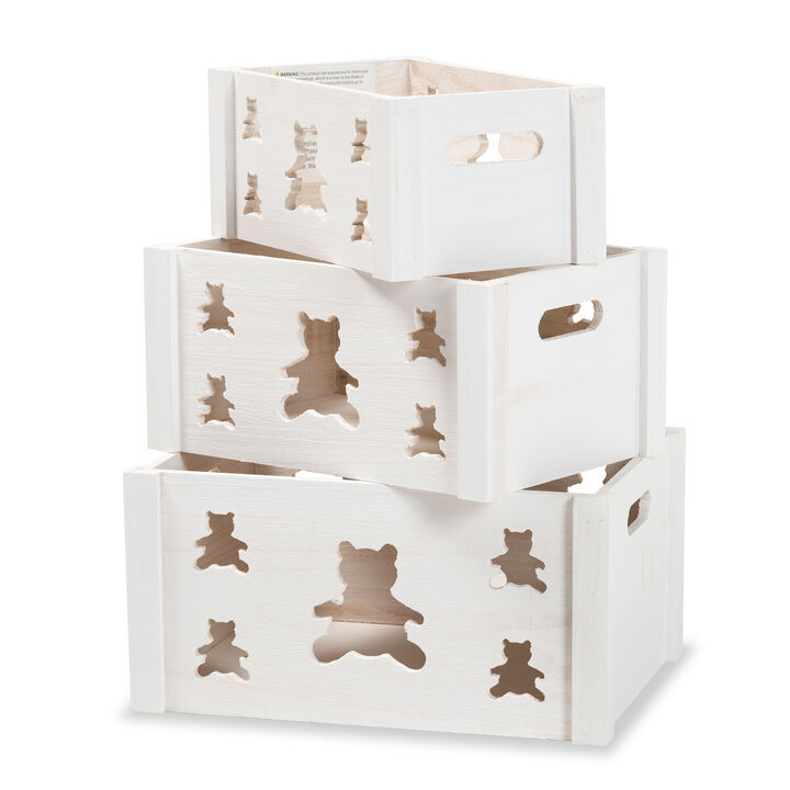 Baxton Studio Sagen Modern and Contemporary White Finished Wood 3 Piece Storage Crate Set