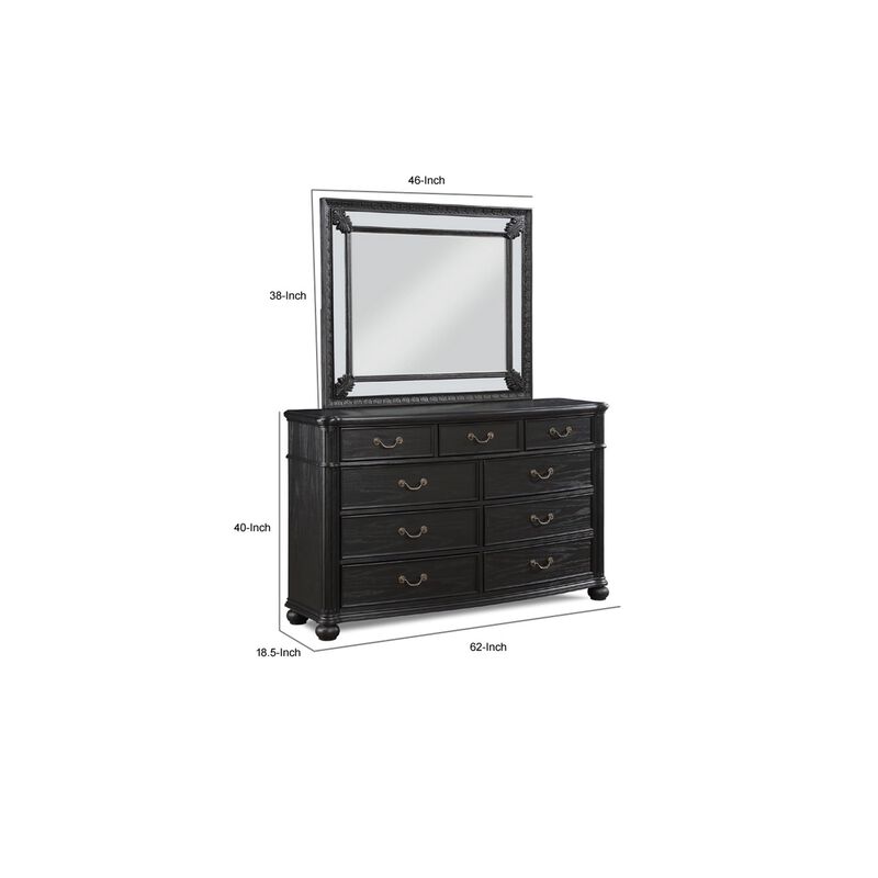Benjara Berry 62 Inch Wide Dresser with Mirror, 9 Drawers, Floated Top, Wood, Black and Bronze