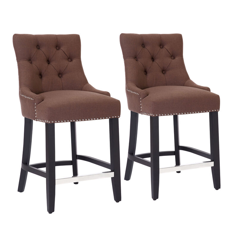 WestinTrends 24" Linen Fabric Tufted Upholstered Counter Stool (Set of 2)