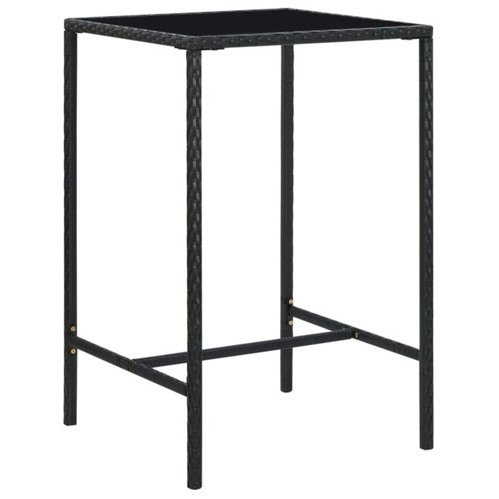 vidaXL Garden Bar Table Black 27.6"x27.6"x43.3" Poly Rattan and Glass