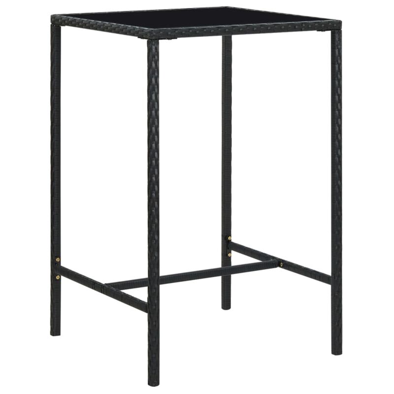 vidaXL Garden Bar Table Black 27.6"x27.6"x43.3" Poly Rattan and Glass