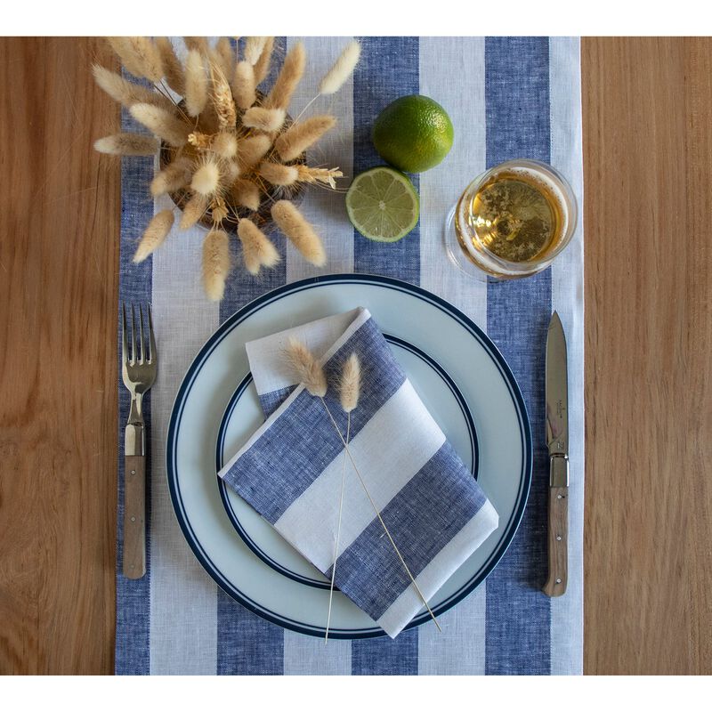 Solino Home 100% Pure Linen Table Runner | Cabana Stripe for Thanksgiving, Christmas