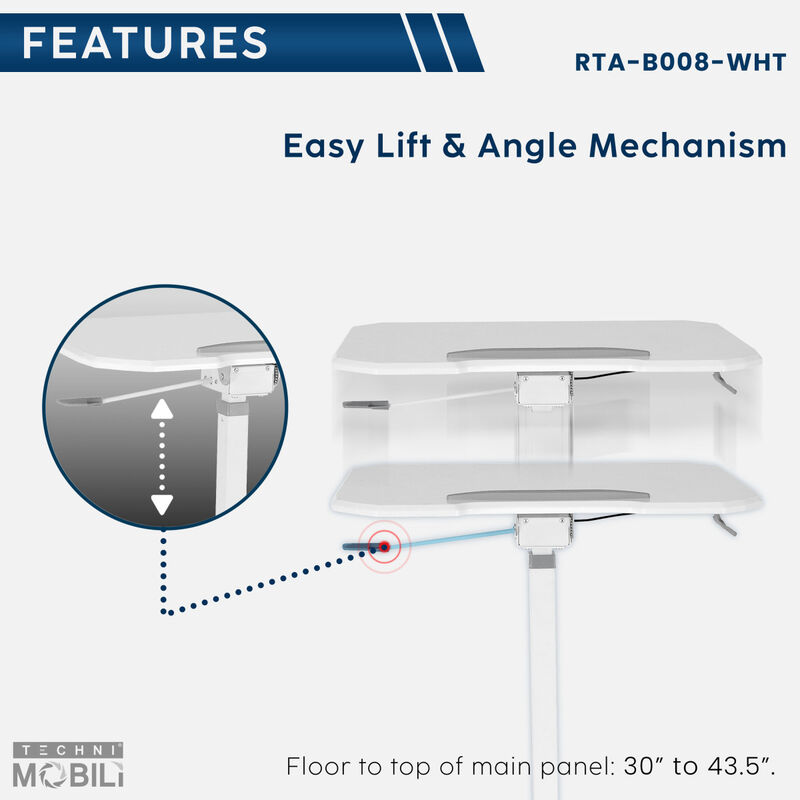 White Sit to Stand Mobile Laptop Computer Stand with Height Adjustable and Tiltable Table Top
