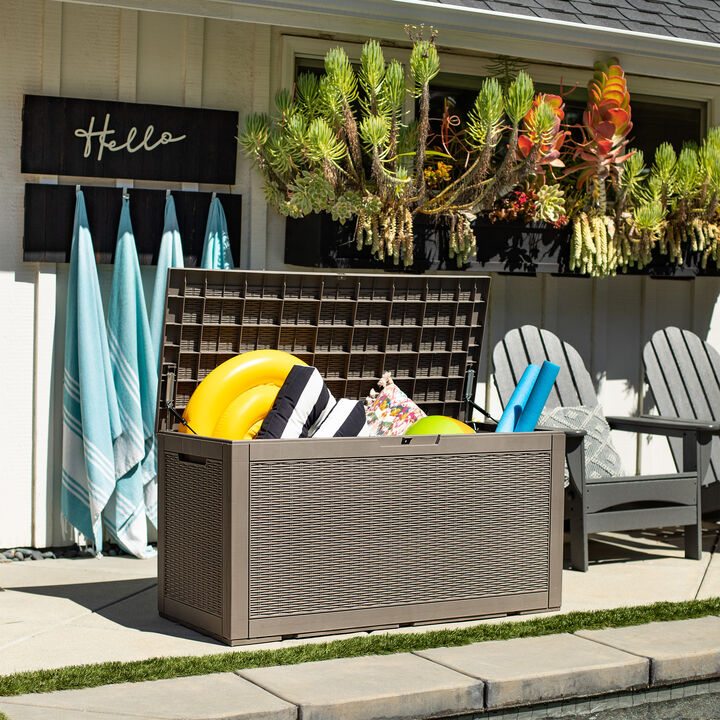 Sunnydaze 100 gal Faux Rattan Patio Storage Box with Handles