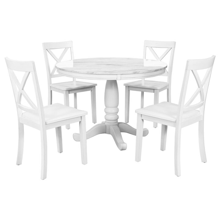 5 Pieces Dining Table And Chairs Set For 4 Persons, Kitchen Room Solid Wood Table With 4 Chair