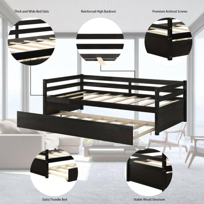 Hivvago Twin Size Wooden Slat Trundle Platform