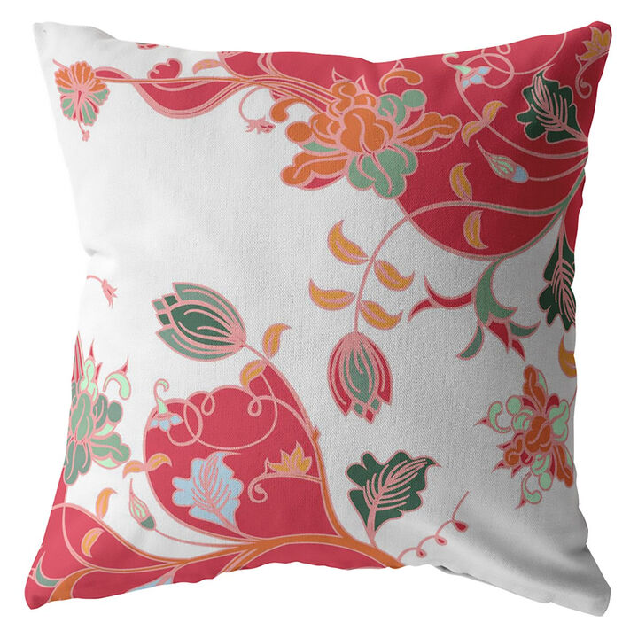 Hivvago 18" Red White Garden Zippered Suede Throw Pillow