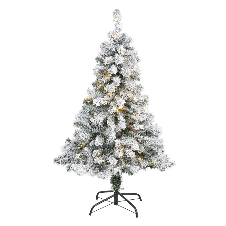 Nearly Natural Flocked Rock Springs Spruce Artificial Christmas Tree with Clear LED Lights