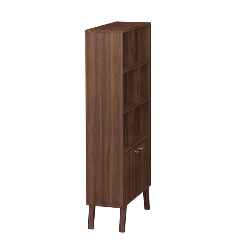 Prepac Milo Mid-Century Modern Bookcase with Six Shelves and Two Doors