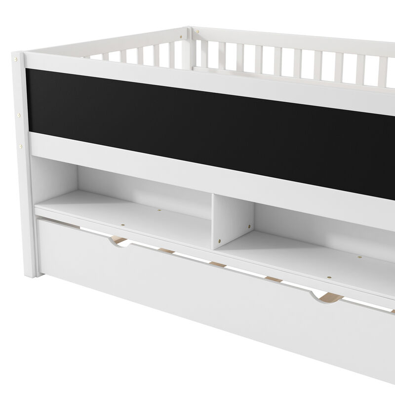 Merax Low Loft Bed with Storage Shelves and Trundl