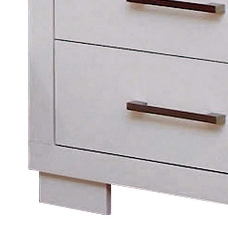 Bela 26 Inch 2 Drawer Nightstand, Felt Lined, Silver Handles, Crisp White-Benzara