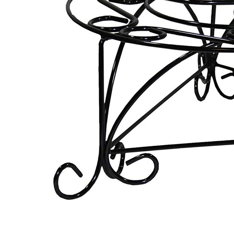 Swirl Mosaic Iron Frame Plant Stand, Glossy Black-Benzara